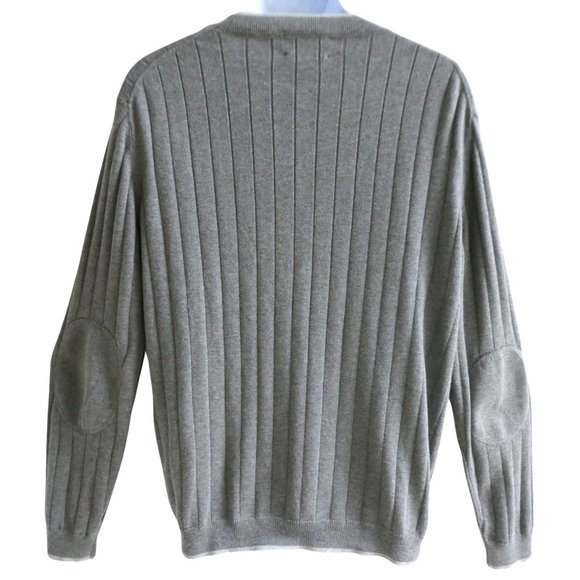 Hickey Freeman Grey Ribbed Cardigan Cotton Silk Blend Elbow Patches Pockets XL - Picture 3 of 8
